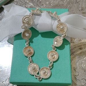 Sterling Silver Sombrero Hat Link Bracelet Mexico 7.5"